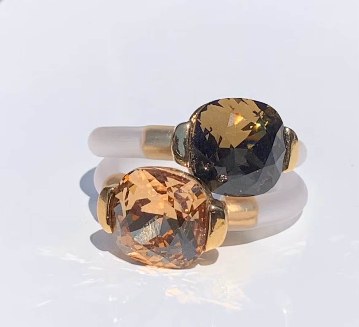 Smoky Quartz och Light Smoke Topaz Square ring guldpläterad på tenn med gummiband