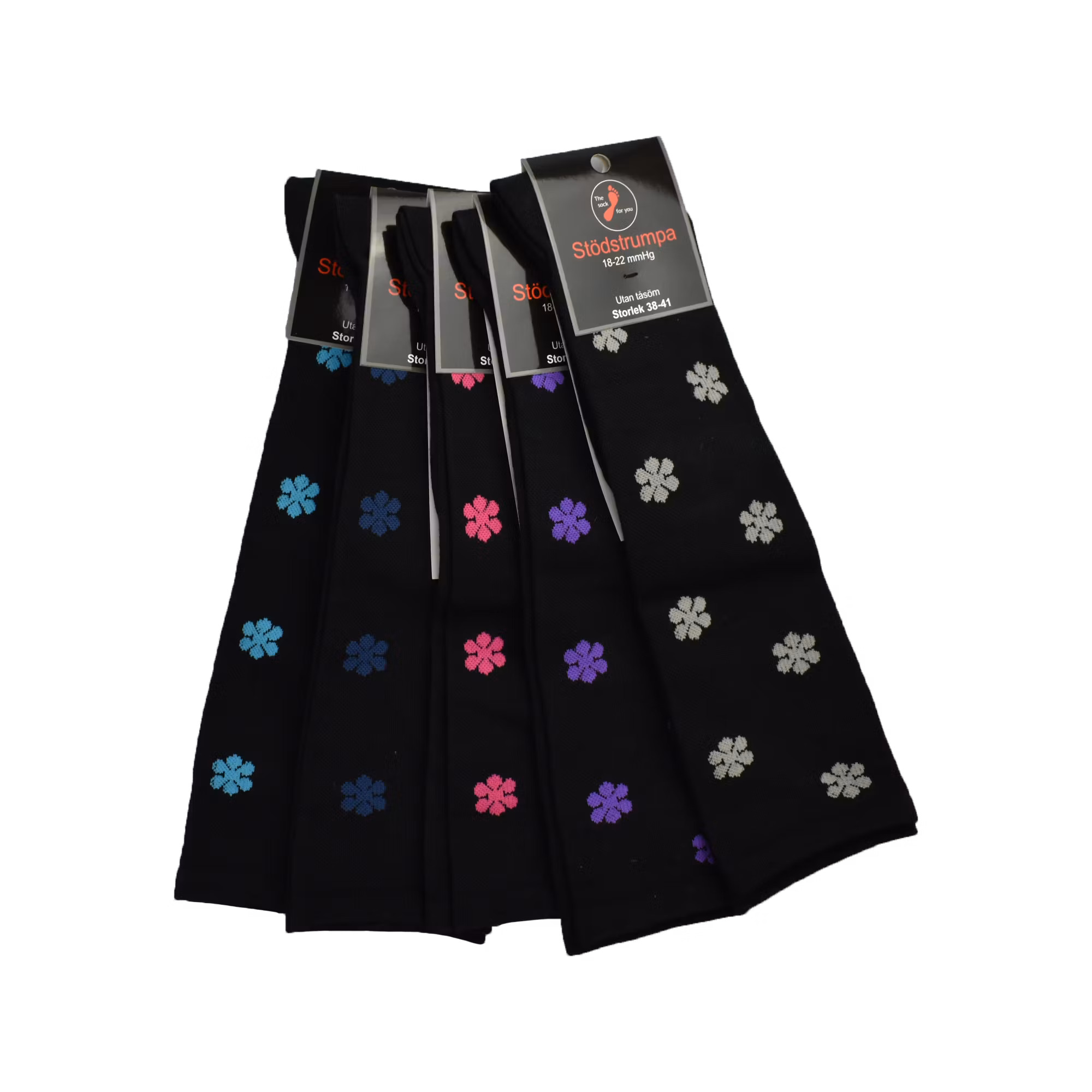 Markoma - Stödstrumpa blomma 18-22 mmHg - utan tåsöm - bomull