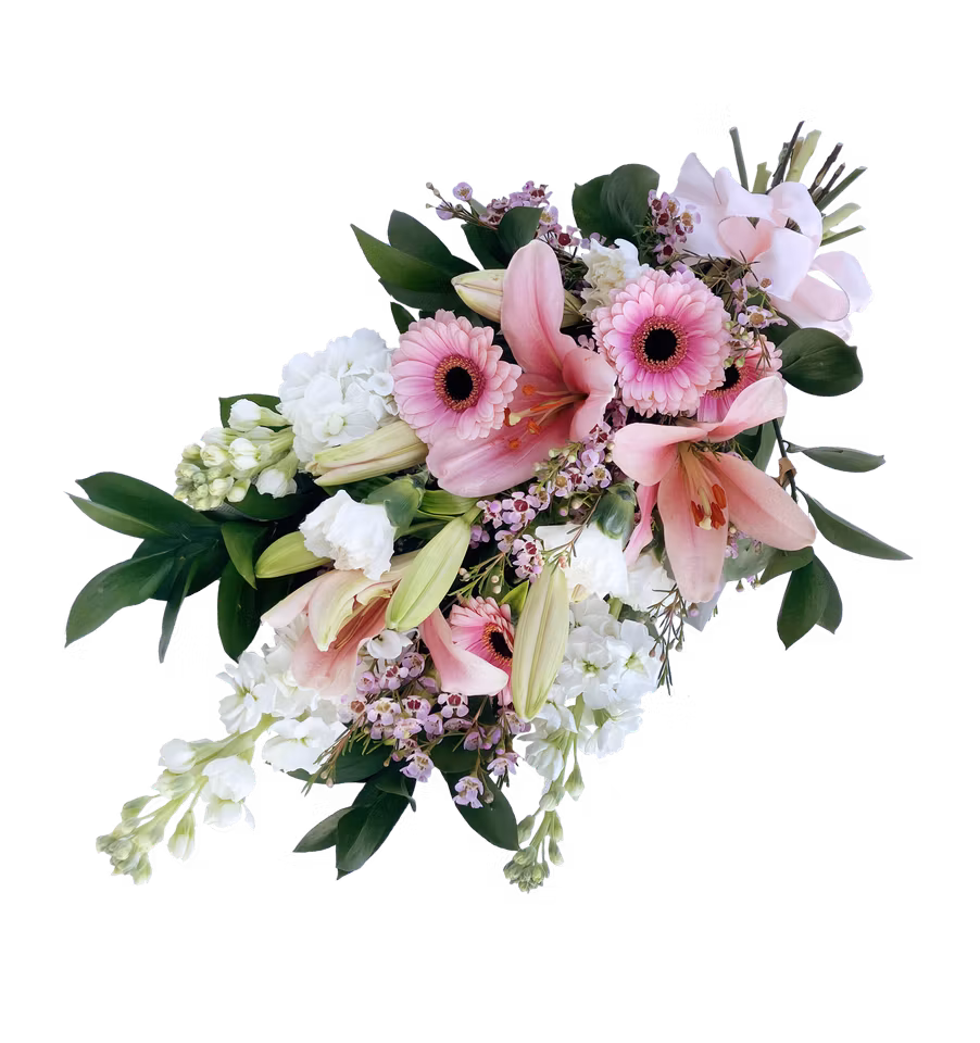Lösbunden bukett i rosa och vitt