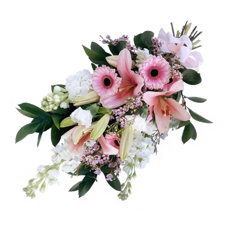 Lösbunden bukett i rosa och vitt