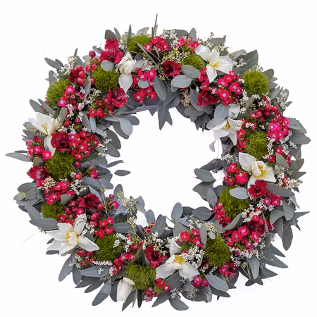 Krans i rött och vitt i stor storlek