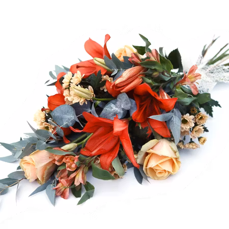 Lösbunden bukett i aprikos och orange