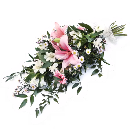 Lösbunden bukett i rosa och vita toner