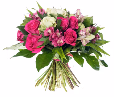 Stående bukett med blommor i rosa