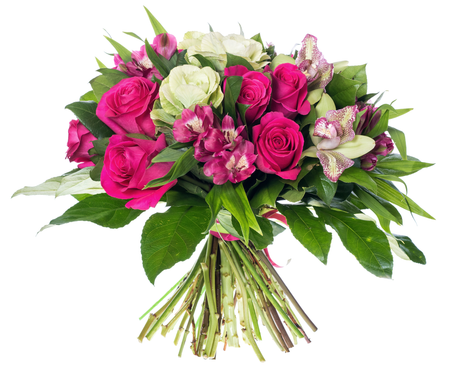 Stående bukett med blommor i rosa