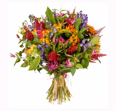 Stående bukett med färgstarka sommarblommor