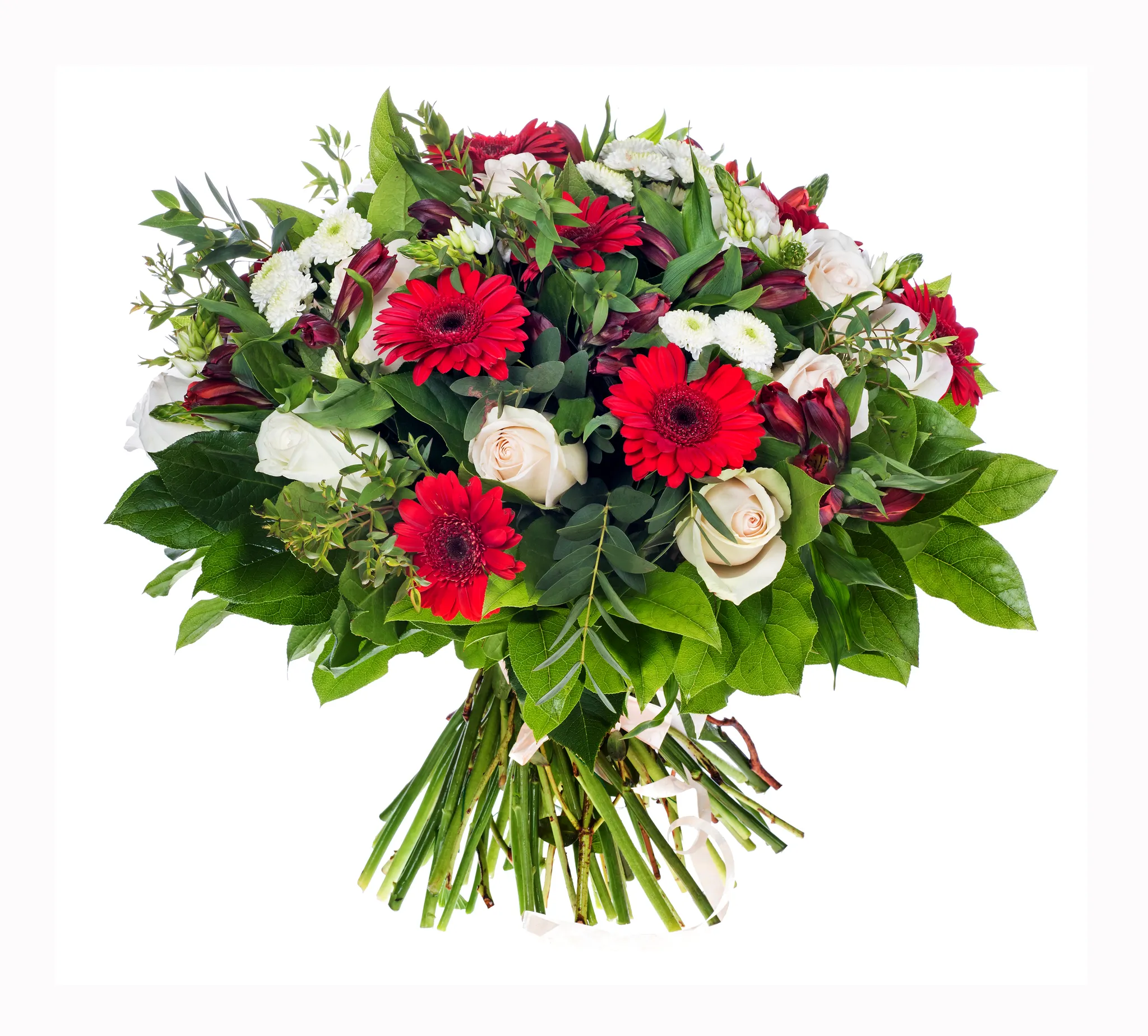 Stående bukett i klassiskt rött och vitt - Söta Fröken Färg - Blomsterbutik