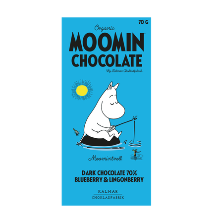 Organic Moomin Chocolate Moomintroll – Mörk choklad 70% med lingon och blåbär