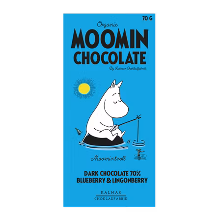 Organic Moomin Chocolate Moomintroll – Mörk choklad 70% med lingon och blåbär
