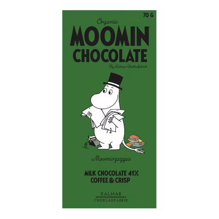 Organic Moomin Chocolate Moominpappa – Mjölkchoklad 41% med kaffe och krokant
