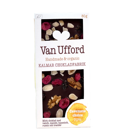 Chokladkaka Cavemans choice – Mörk choklad med valnöt, hasselnöt, russin och tranbär