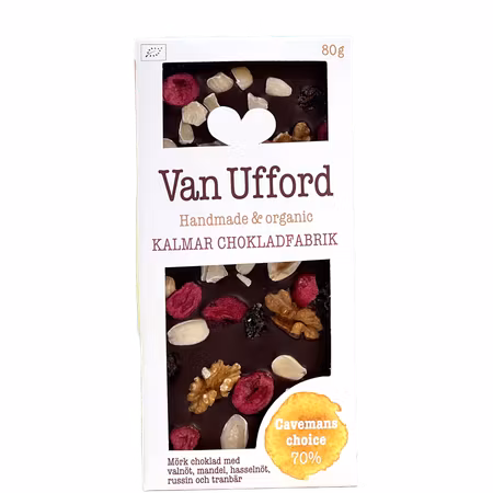 Chokladkaka Cavemans choice – Mörk choklad med valnöt, hasselnöt, russin och tranbär