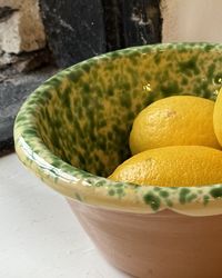 Handgjord skål 19 cm. Grönmönstrad.