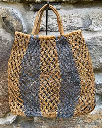 Crochet stråväska. Blå/natur.