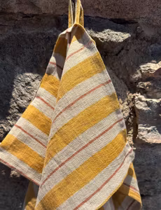 Handduk linne. Randig gul.