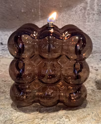 Oljelampa kub med bubblar 12 cm. Bronsfärg.