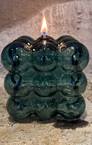 Oljelampa kub med bubblar 12 cm. Sjögrön.