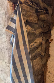 Handduk linne.Randig blå/grå.