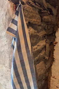 Handduk linne.Randig blå/grå.