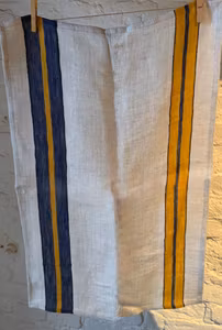 Handduk linne.Randig blå/grå/gul.