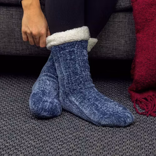 Gevoerde warme sokken (blauw)