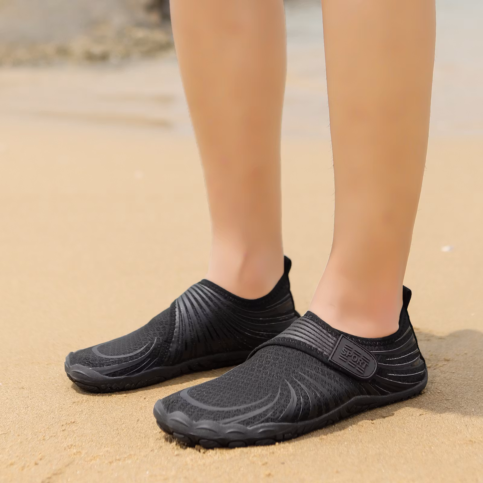 Barfotaskor velcro (Svart)