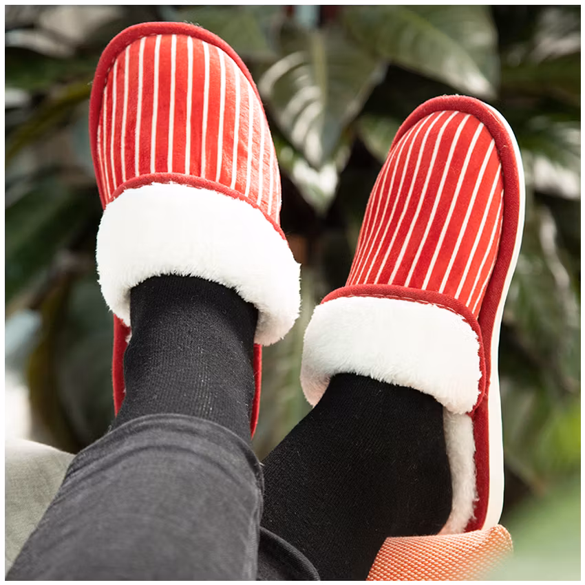 Pantoffels rood (gestreept)