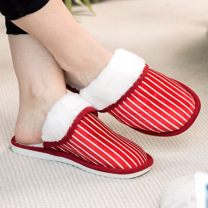 Pantoffels rood (gestreept)