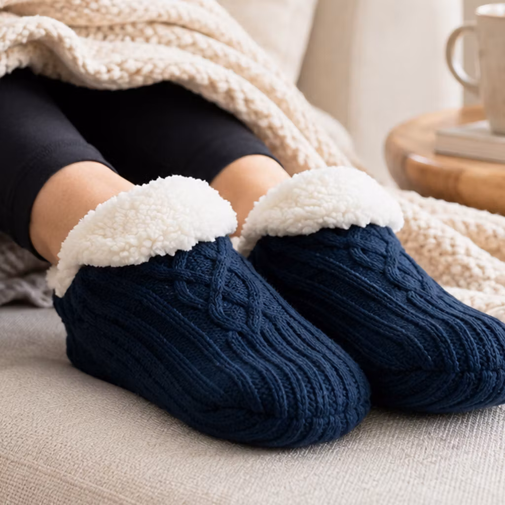 Warme slofsokken (blauw)