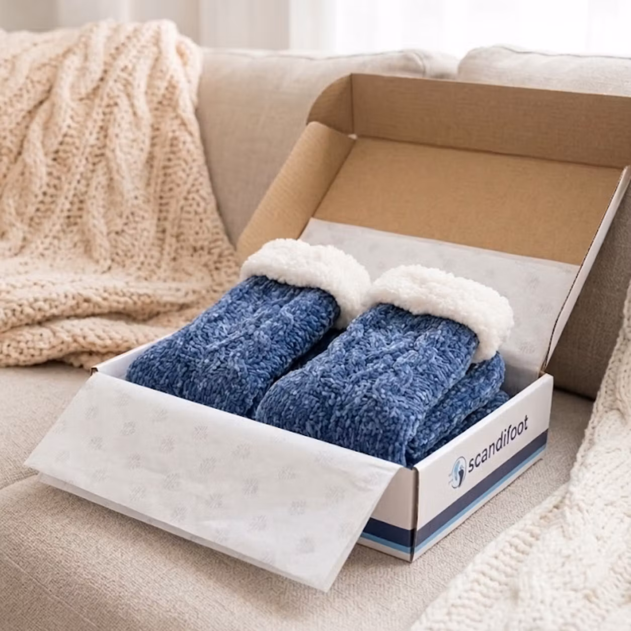 Gevoerde warme sokken (blauw)