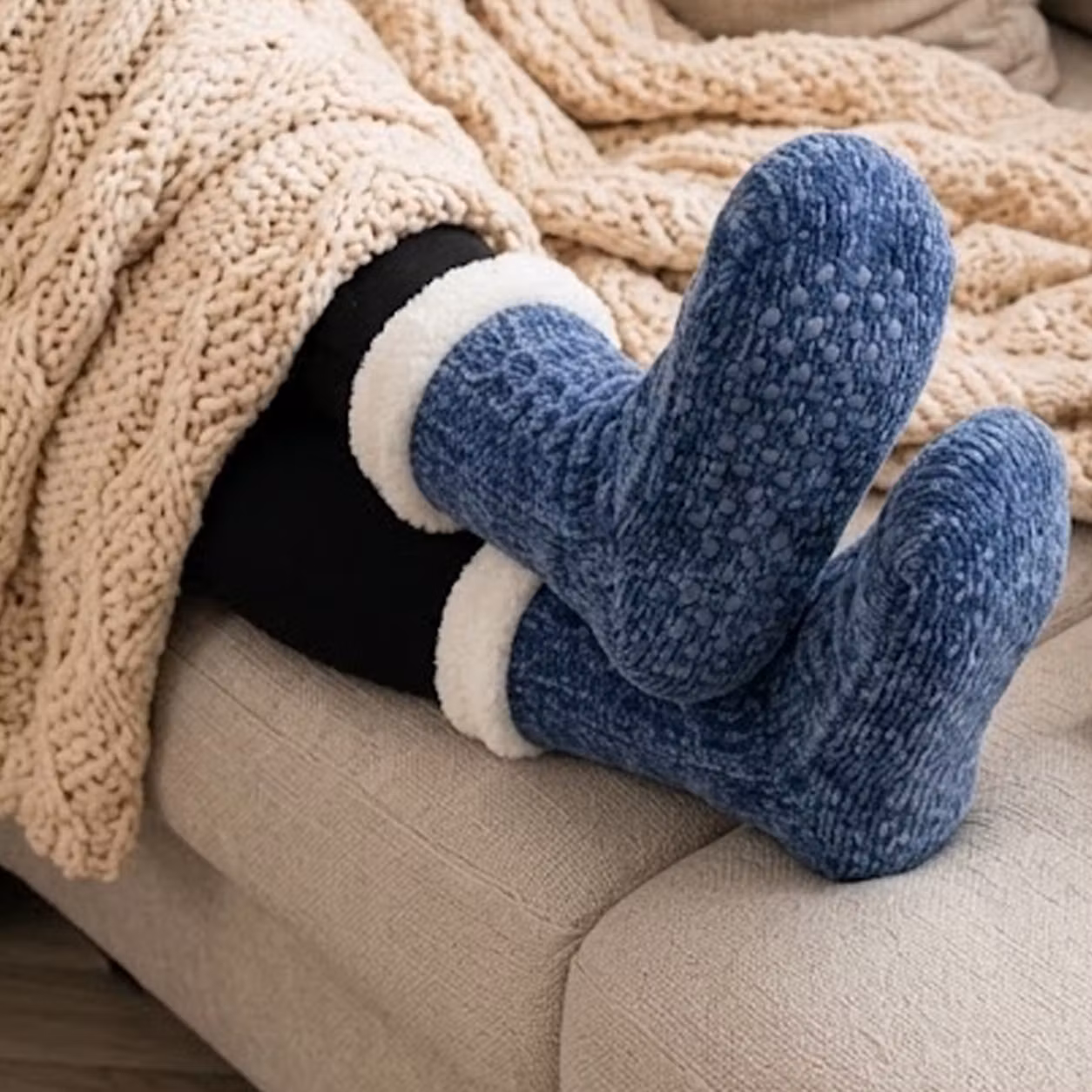 Gevoerde warme sokken (blauw)