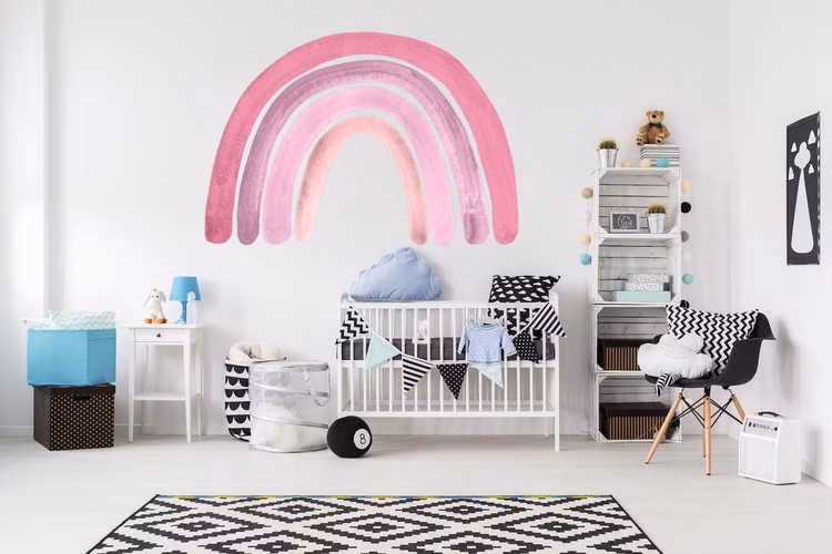 Babylove, pink rainbow, regnbue wallsticker