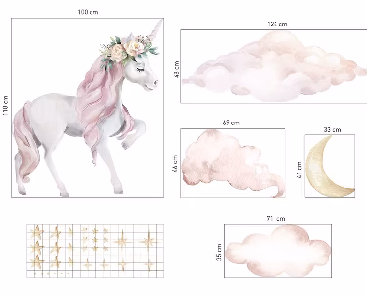 Babylove, Store enhjørning wallstickers, vægdekoration
