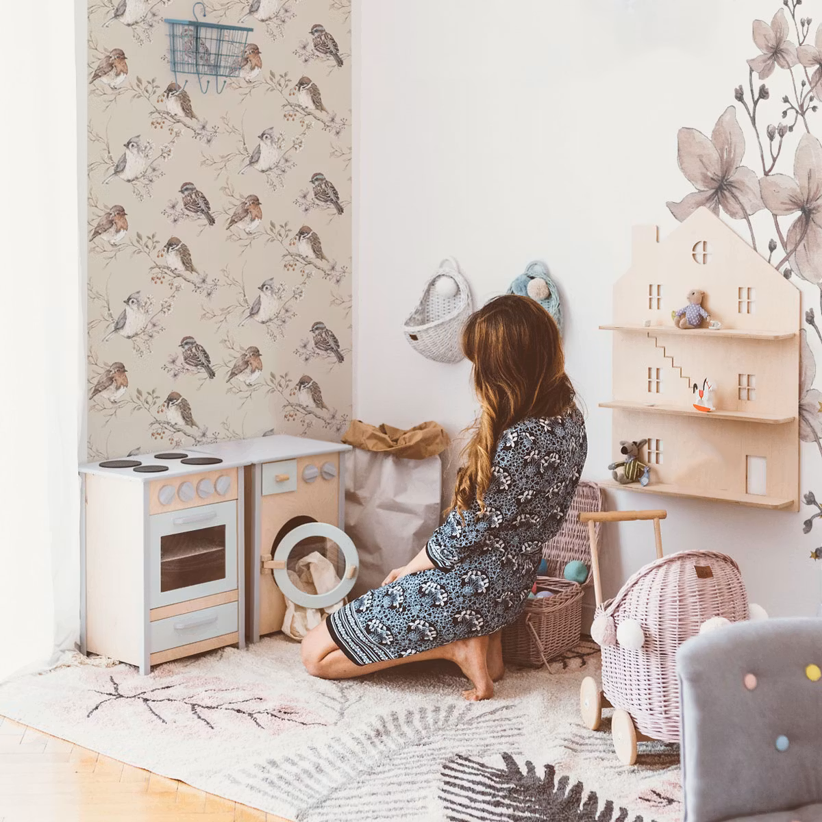 Dekornik, tapet Birds White-Grey