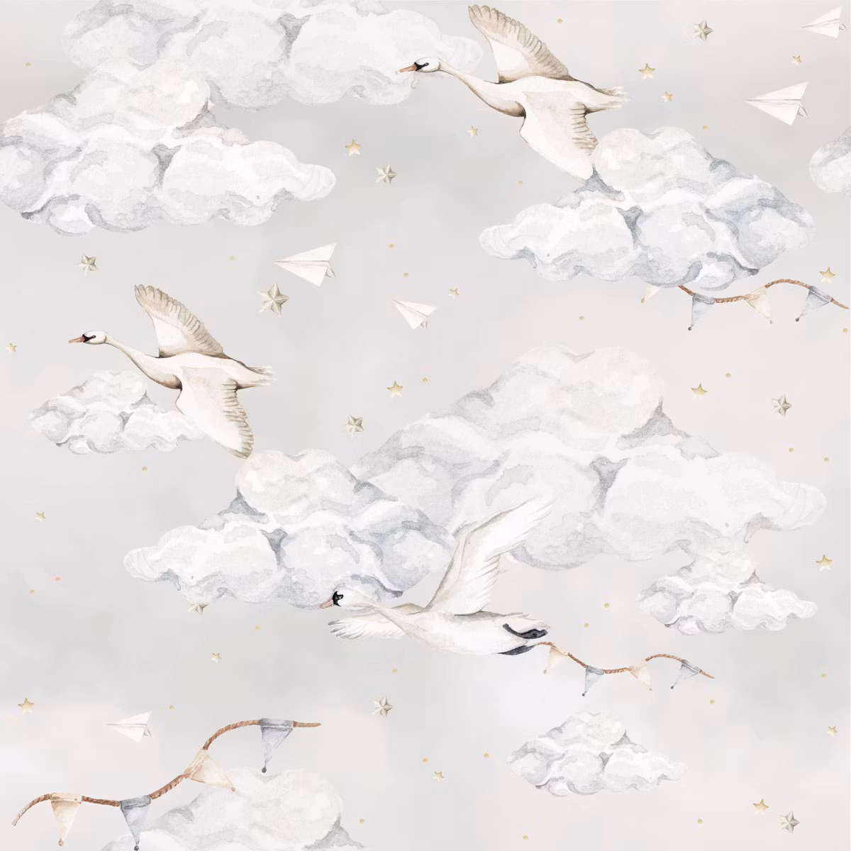 Dekornik, tapet Magic Swans Blue