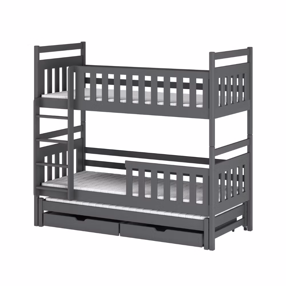 Køjeseng med gelændere og tre senge Katja