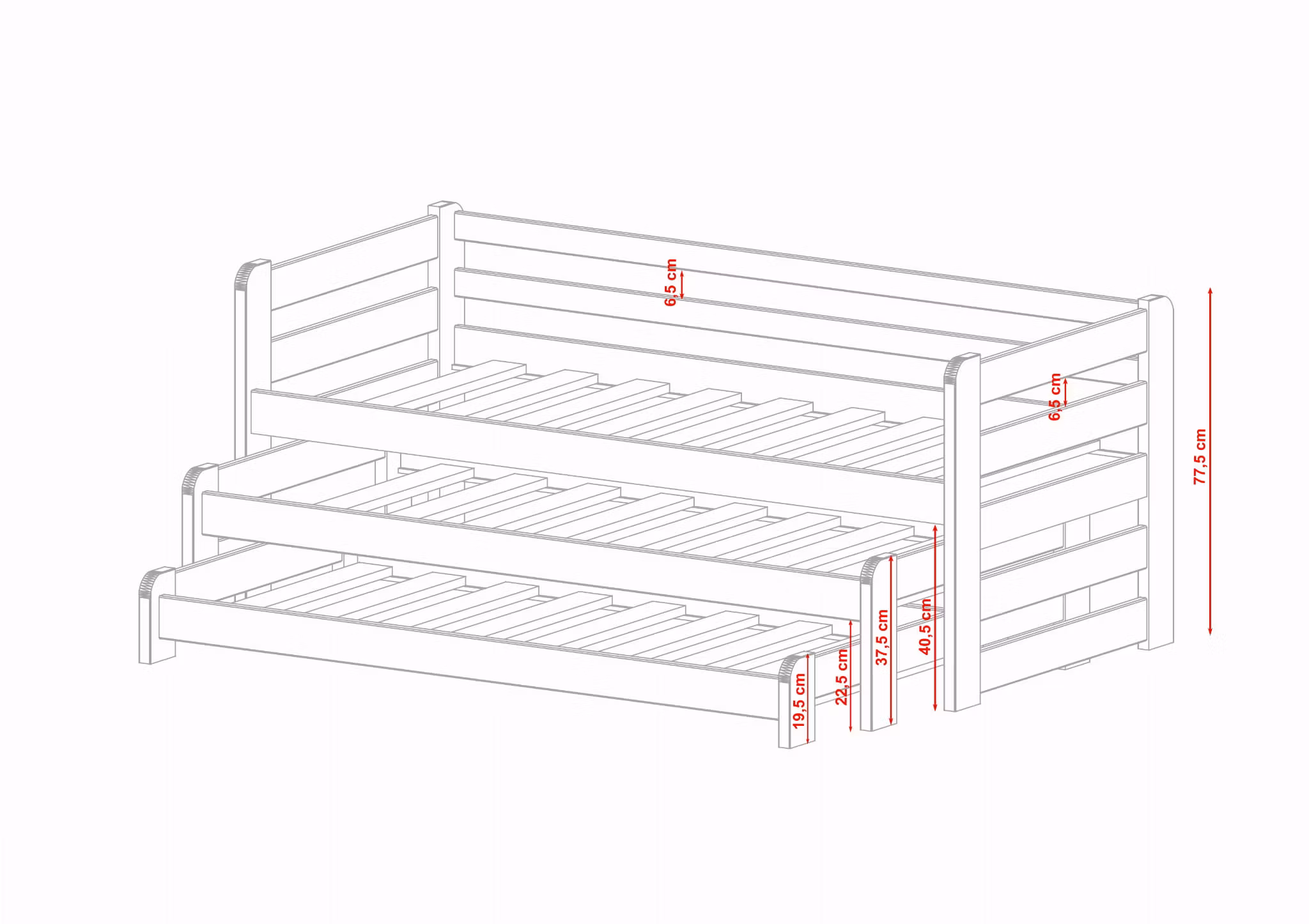 Barnsäng med tre sängar, dagbädd Roy