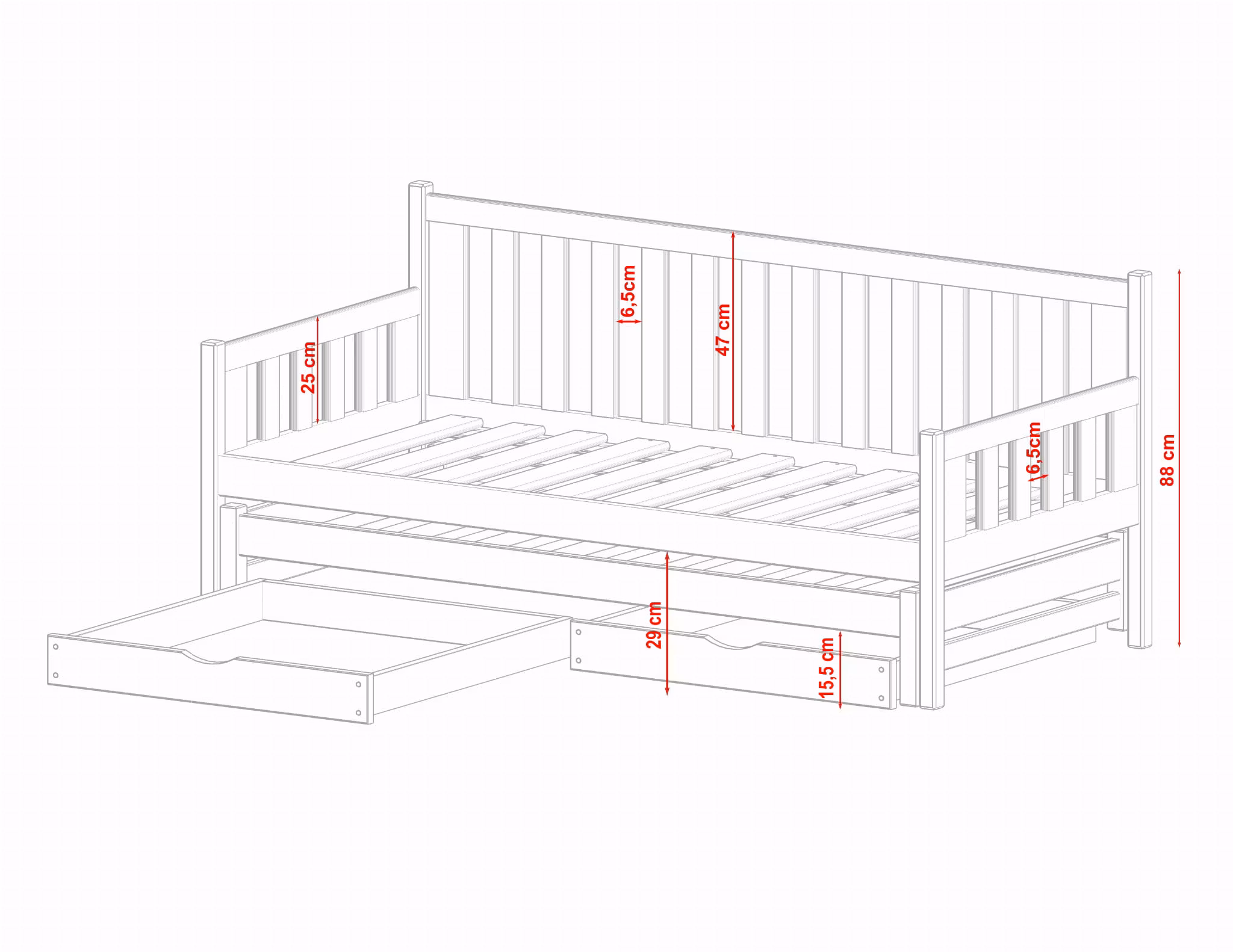 Børneseng/juniorseng med udtræksseng, køkken sofa Siri