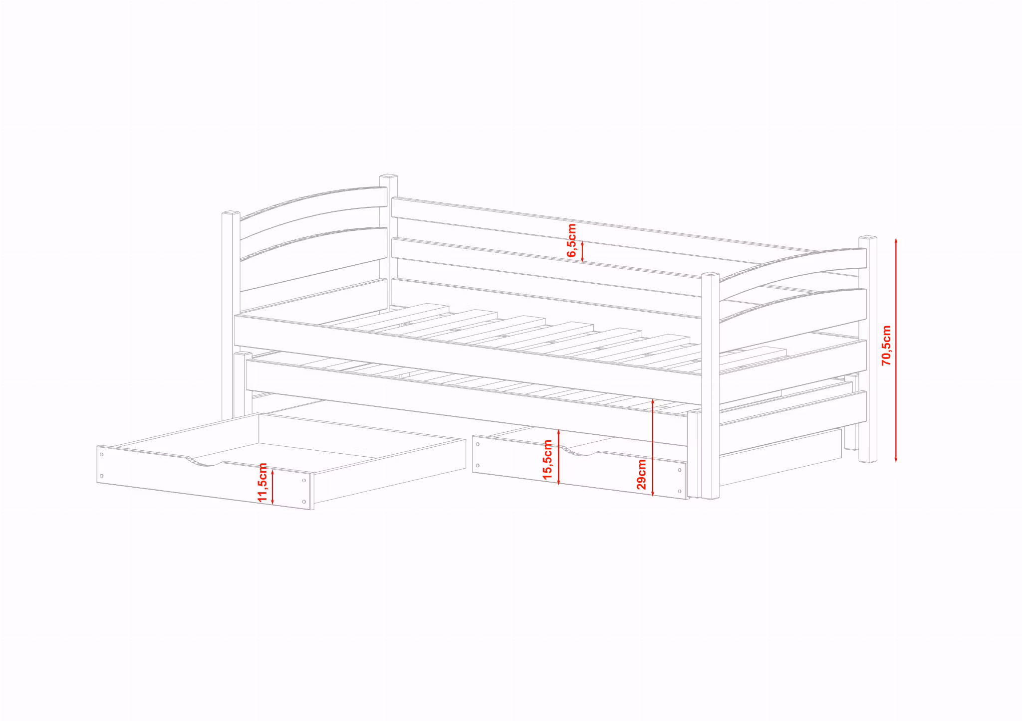 Børneseng/juniorseng med udtræksseng, dagseng Therese