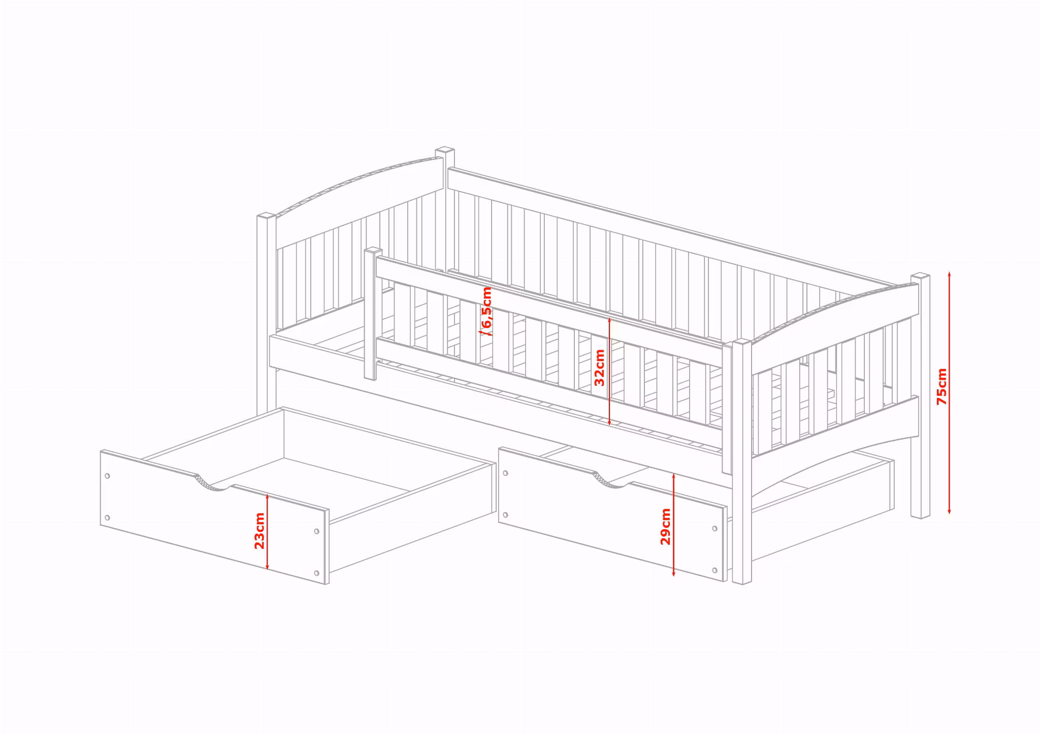 Børneseng /juniorseng med tremme, dagseng George
