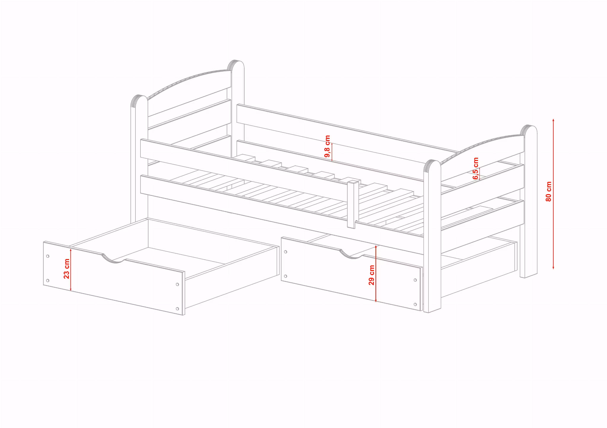 Børneseng /juniorseng med tremme, dagseng Marc