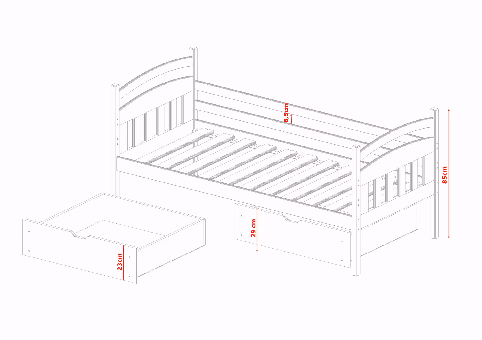 Børneseng /juniorseng med tremme, dagseng Tuva