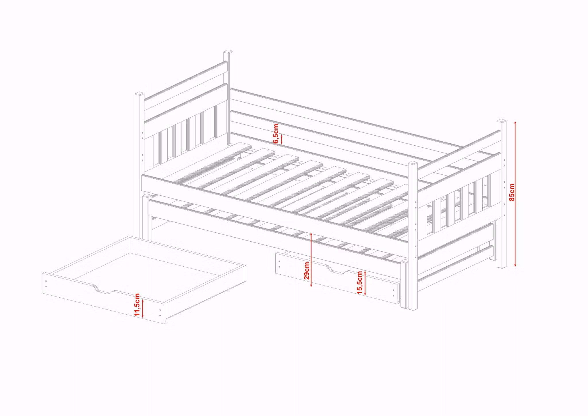 Børneseng/juniorseng med udtræksseng, dagseng Disa