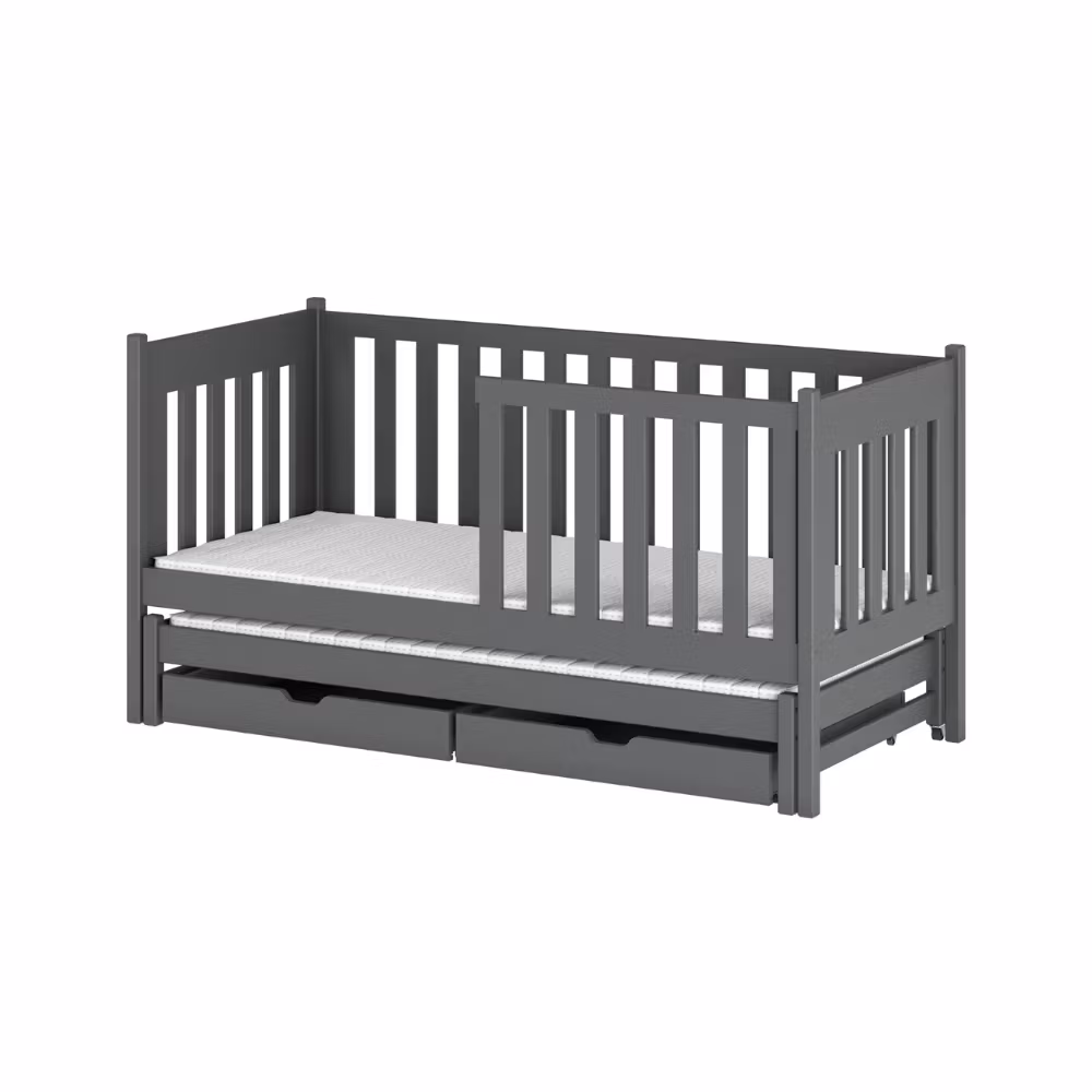 Børneseng med tremme og udtræksseng, Kiara