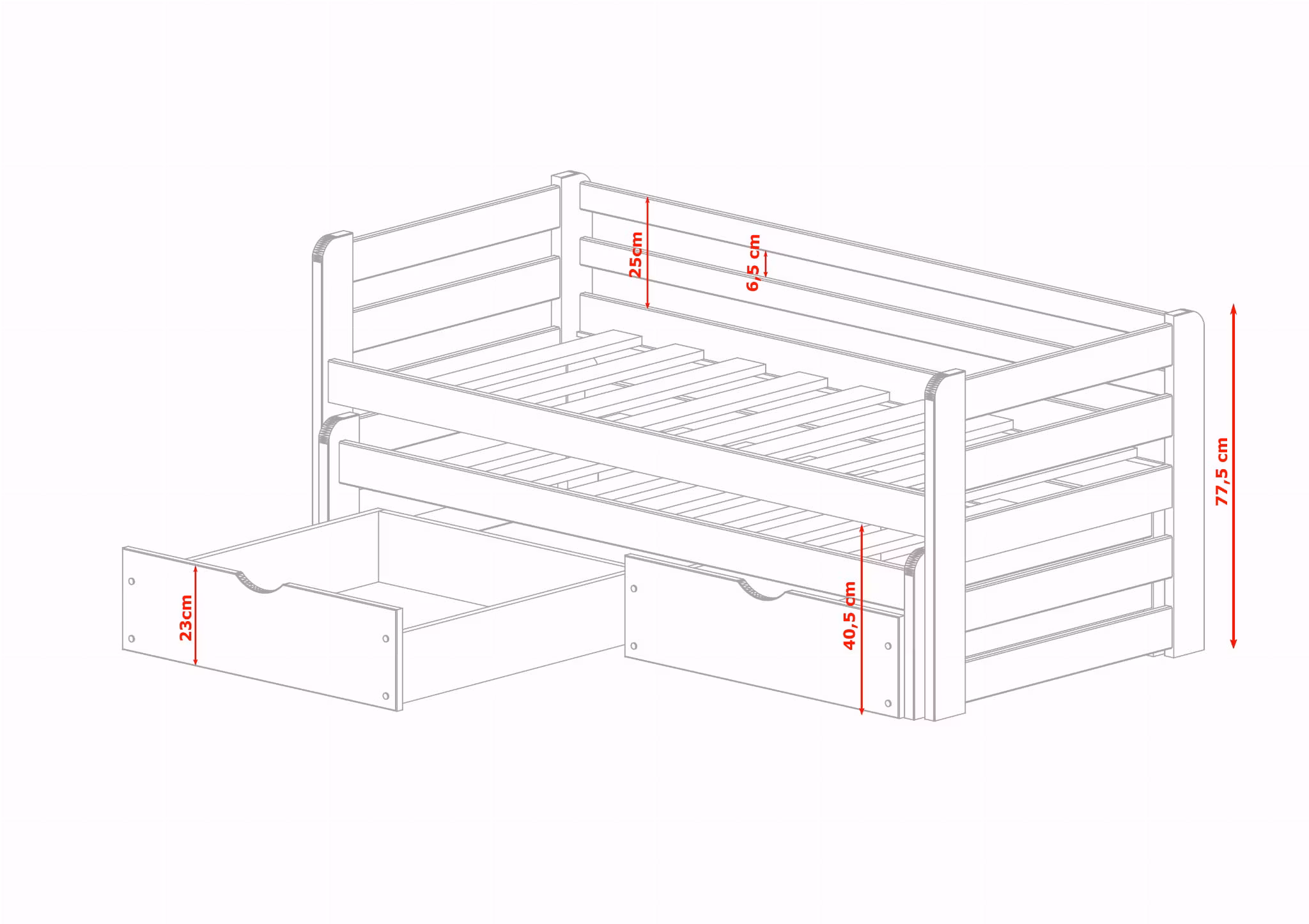 Børneseng/juniorseng med udtræksseng, dagseng Sebastian