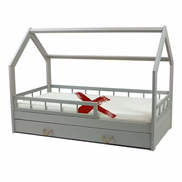 Grå husseng 80x160 cm med tremmer og opbevaring