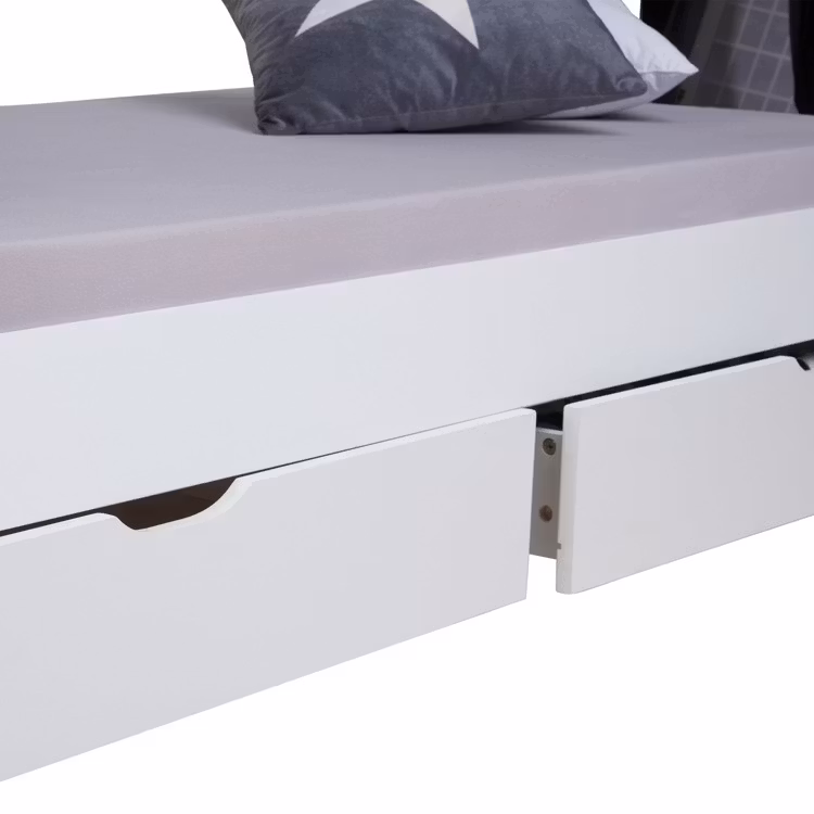 Hvid husseng tipi med gardin og opbevaring 90x200 cm