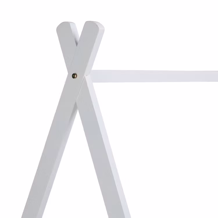 Hvid husseng tipi med gardin og opbevaring 90x200 cm