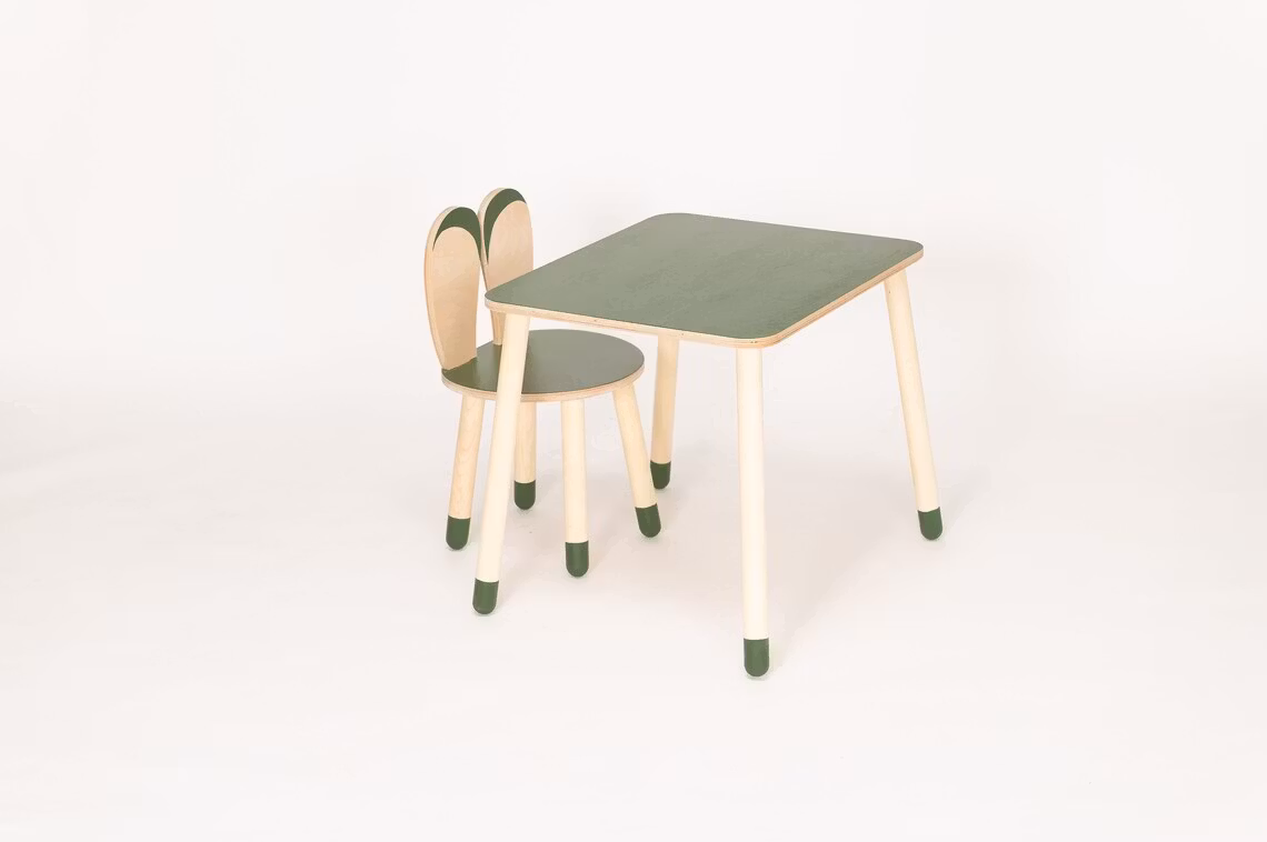Møbelsæt stol med bord, kanin kaki