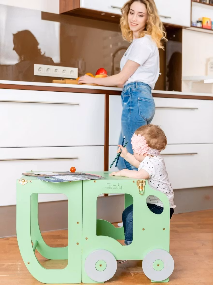 Bygbar læringstårn taburet bil, mint